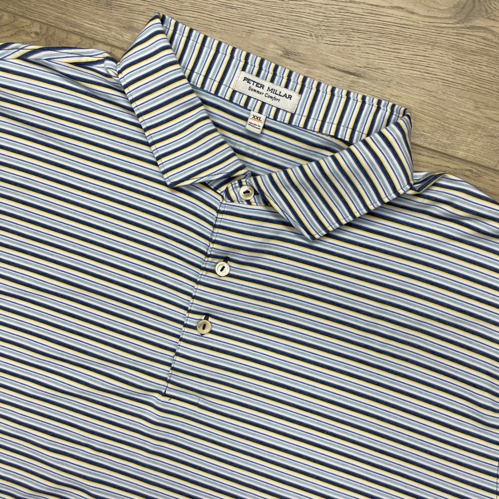 Peter Millar Polo Shirt Mens XXL Blue Striped Summer Comfort MS25EK24S